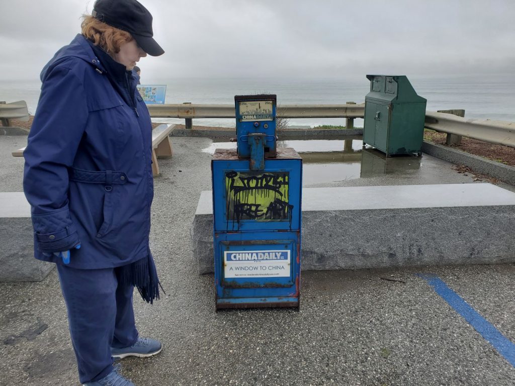 A Chinatown newspaper vending machine discovered at a beach cleanup