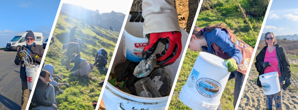 A collage of volunteers at Pacific Beach Coalition's 28th Annual Beach Planting and Cleanup